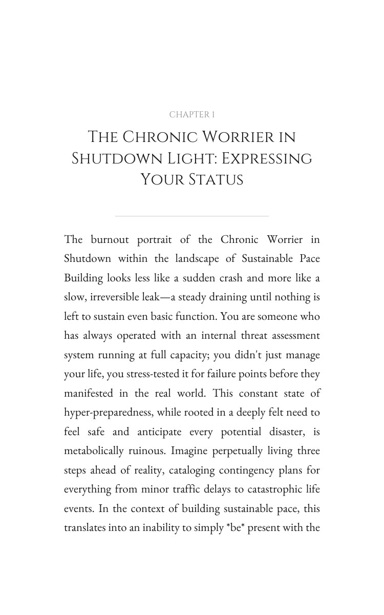 Sustainable Pace Building Protocol: Chronic Worrier in Shutdown: Your Status Catalyzed interior preview
